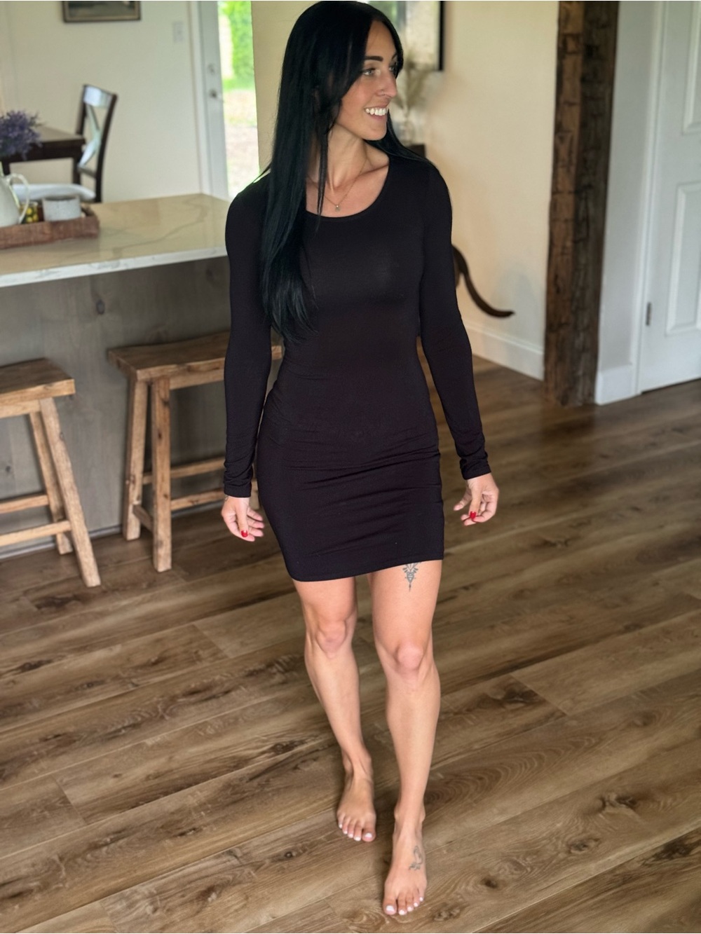 Long Sleeve Black Bodycon Dress - Women's Slim Fit